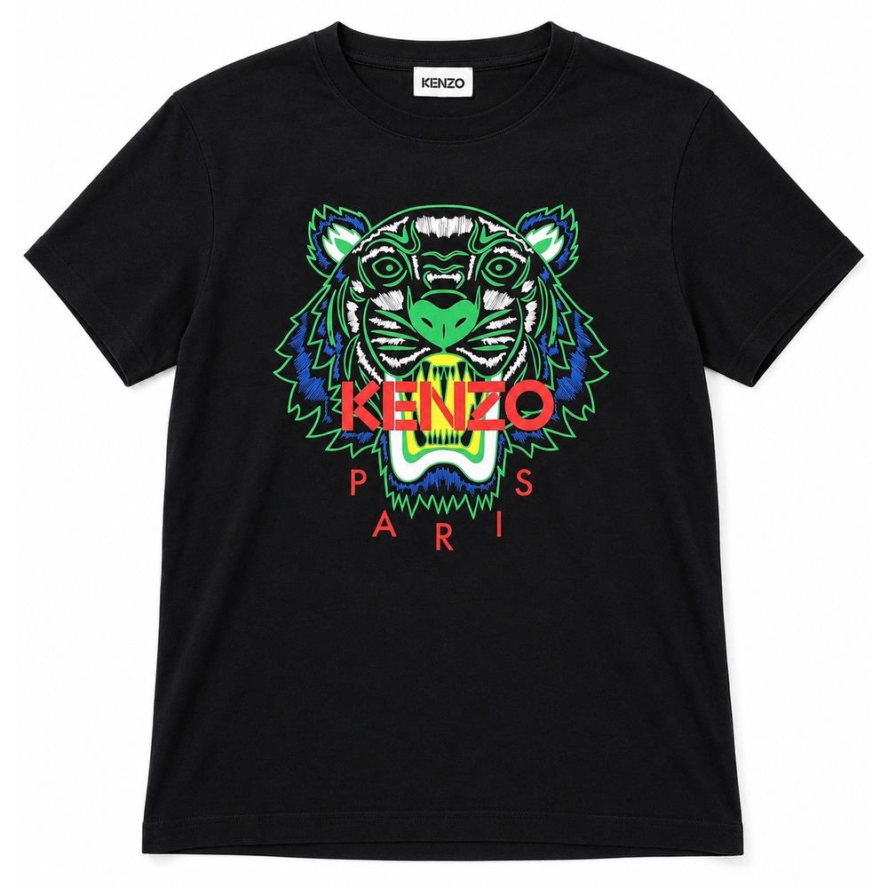 KENZO Paris Tiger Graphic T-Shirt Black Size S 100% Cotton Made in Portugal